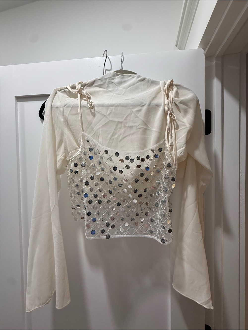For Love & Lemons Ivory Beaded Sheer Crop Camisole
